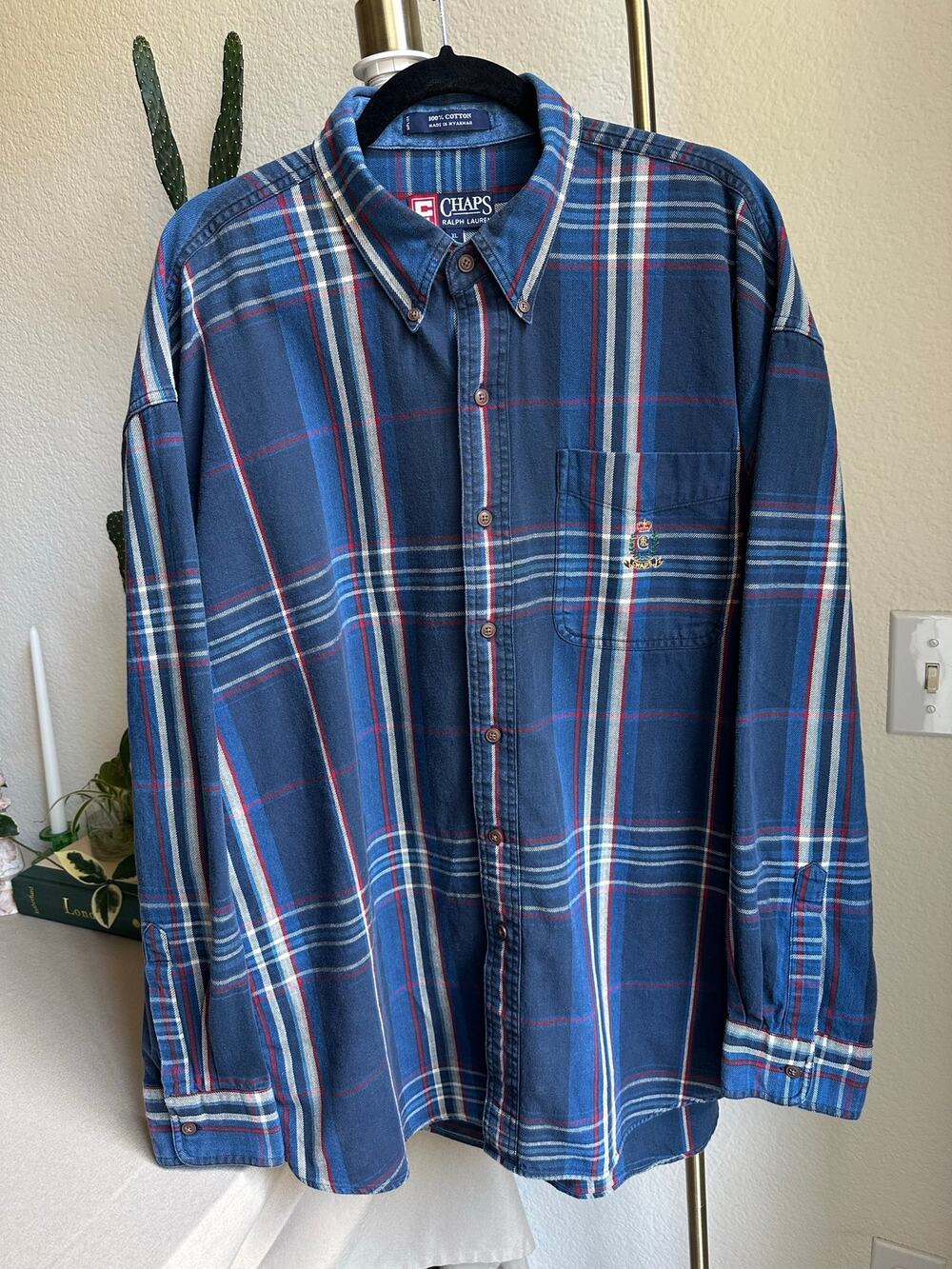 Vintage Chaps Ralph Lauren Blue Plaid Long Sleeve XL